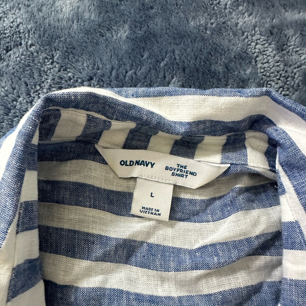 Old Navy Blue and White Striped Boyfriend Shirt
